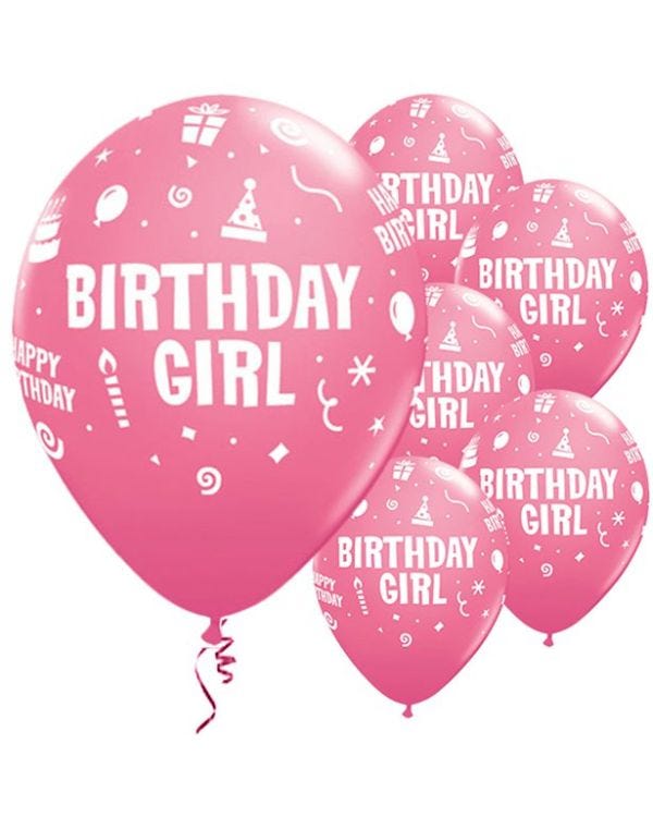 Pink Birthday Girl Balloons - 11&quot; Latex (6pk)