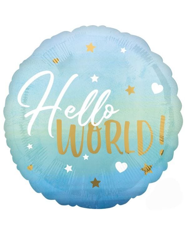 Blue Hello World Baby Arrival Foil Balloon - 18&quot;