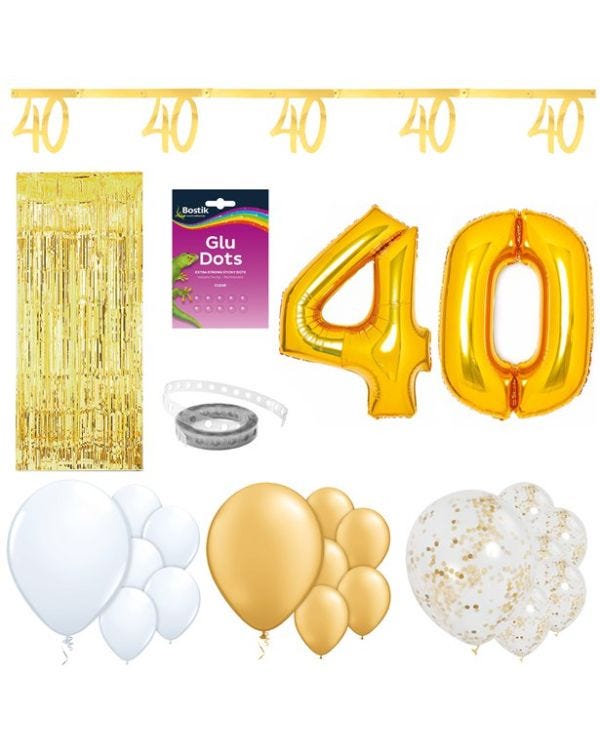 40th White &amp; Gold Milestone Decorating Kit
