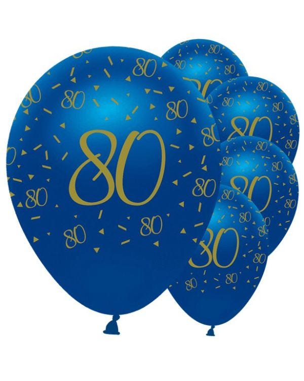 Navy &amp; Gold Geode 80th Birthday Latex Balloons - 12&quot; (5pk)
