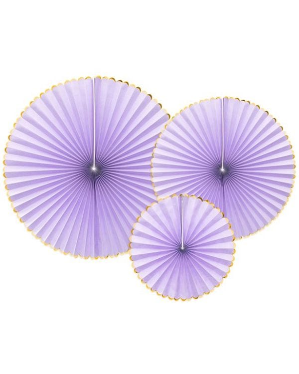 Pastel Lilac &amp; Gold Paper Fans (3pk)