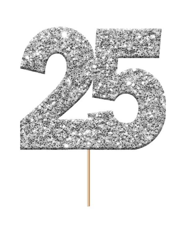 Silver 25 Glitter Cupcake Toppers (12pk)