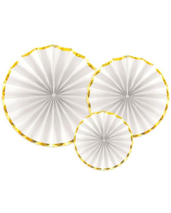 White &amp; Gold Paper Fans (3pk)