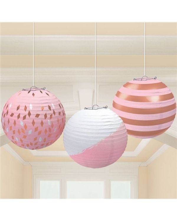 Rose Gold Blush Paper Lantern Decorations - 24cm (3pk)