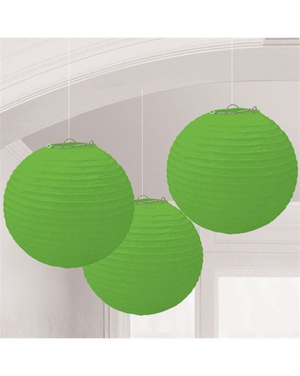 Lime Green Paper Lantern Decorations - 24cm (3pk)
