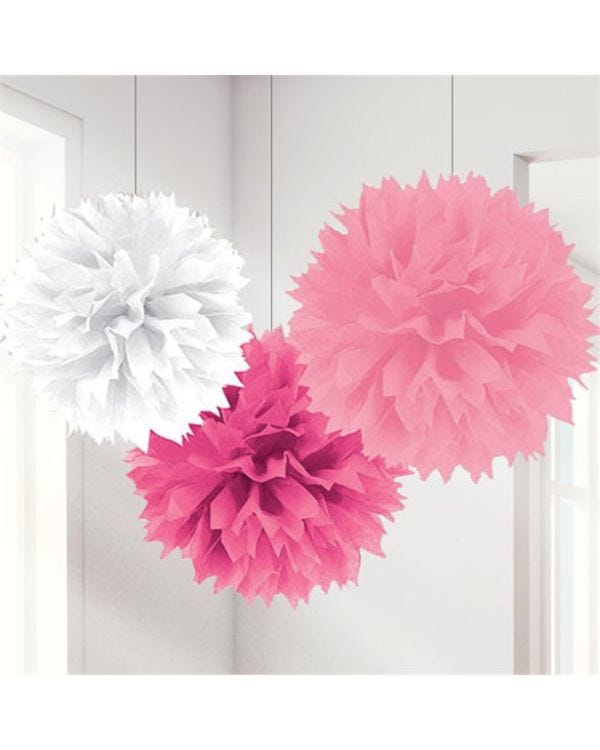 Pink Mix Pom Pom Decorations - 40cm (3pk)