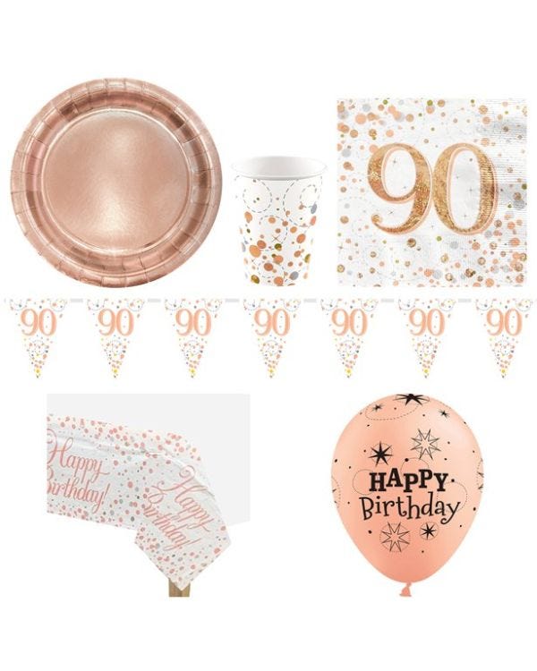 90th Sparkling Fizz Birthday Party Pack - Deluxe Party Pack For 8
