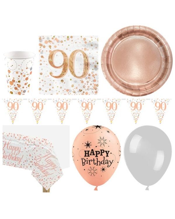 90th Sparkling Fizz Birthday Party Pack - Deluxe Party Pack For 16
