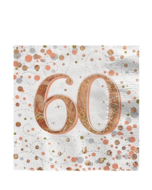 Sparkling Fizz Gold Happy 60th Birthday Napkins - 33cm (16pk)