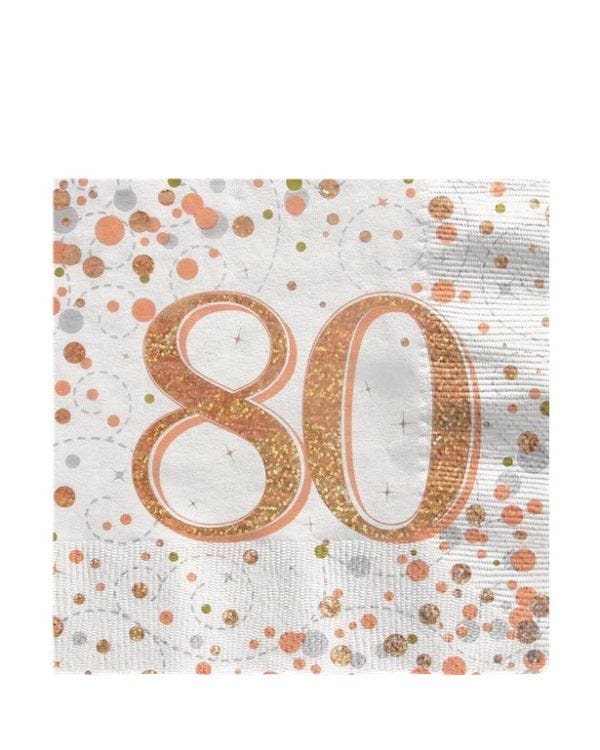 Sparking Fizz Gold Happy 80th Birthday Napkin - 33cm x 33cm
