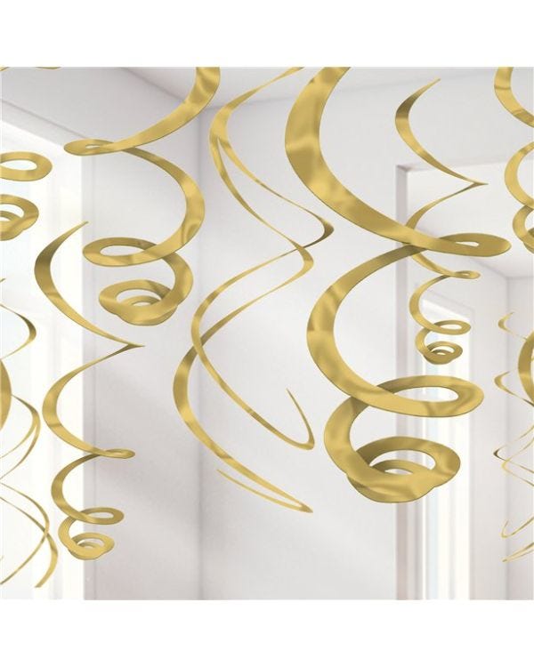 Gold Hanging Swirls Decoration - 55cm (12pk)