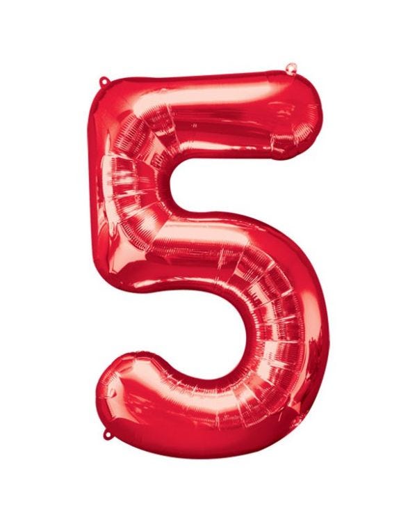 Number 5 Red Foil Balloon - 34&quot;