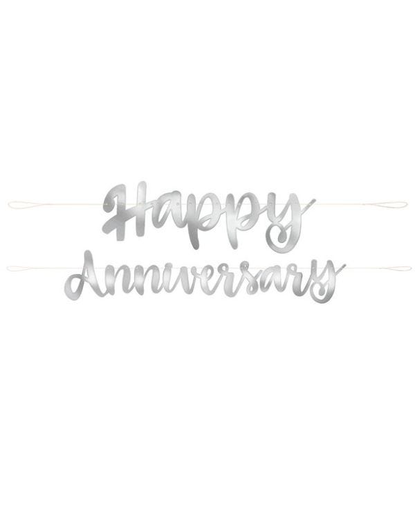 Happy Anniversary Silver Paper Banner - 1.8m