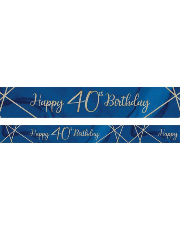 Navy &amp; Gold Geode &#039;Happy 40th Birthday&#039; Foil Banner - 2.74m
