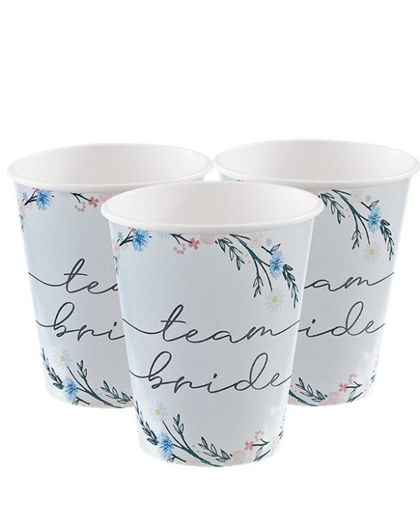 Boho Eco Floral Team Bride Hen Party Cups (8pk)