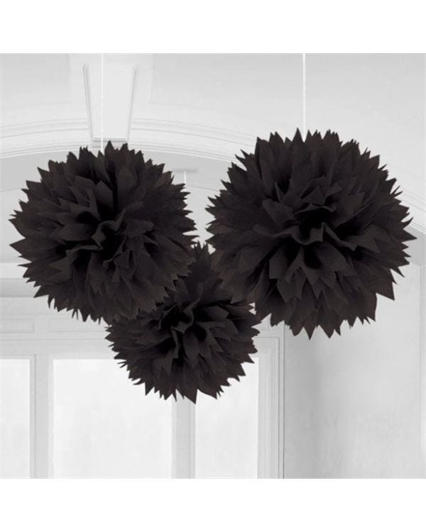 Black Pom Pom Decorations - 40cm (3pk)