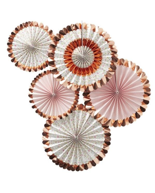 Ditsy Floral Rose Gold Foiled Fan Decorations - 38cm (5pk)