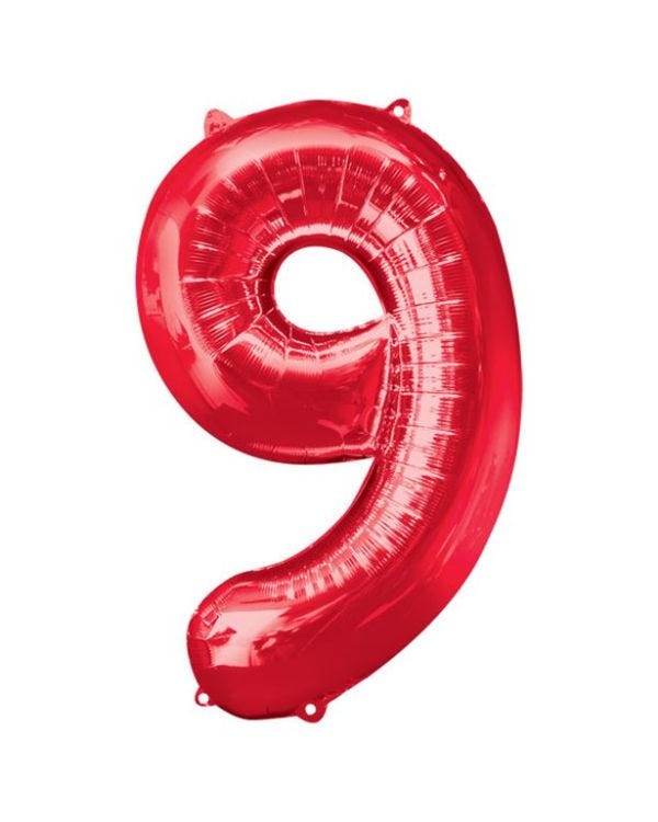 Number 9 Red Foil Balloon - 34&quot;