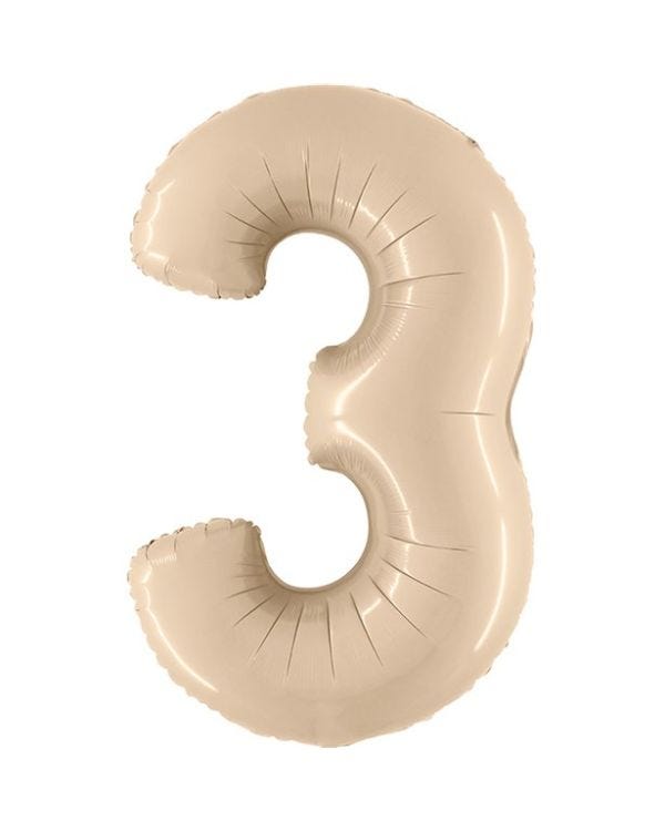 Number 3 Satin Cream Foil Balloon - 40&quot;