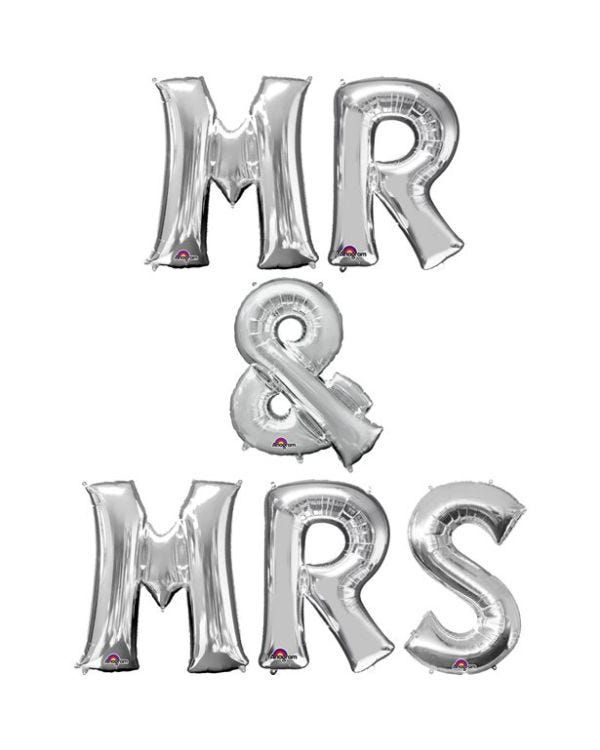 &#039;Mr &amp; Mrs&#039; Silver Balloon Kit - 16&quot;