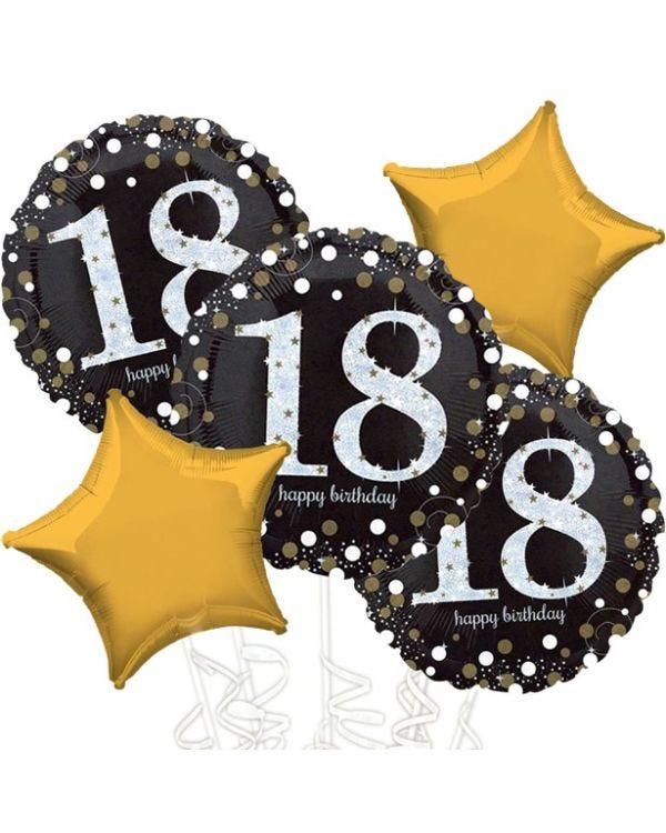 18th Birthday Gold Sparkling Celebration Balloon Bouquet - Assorted Foil 18&quot;