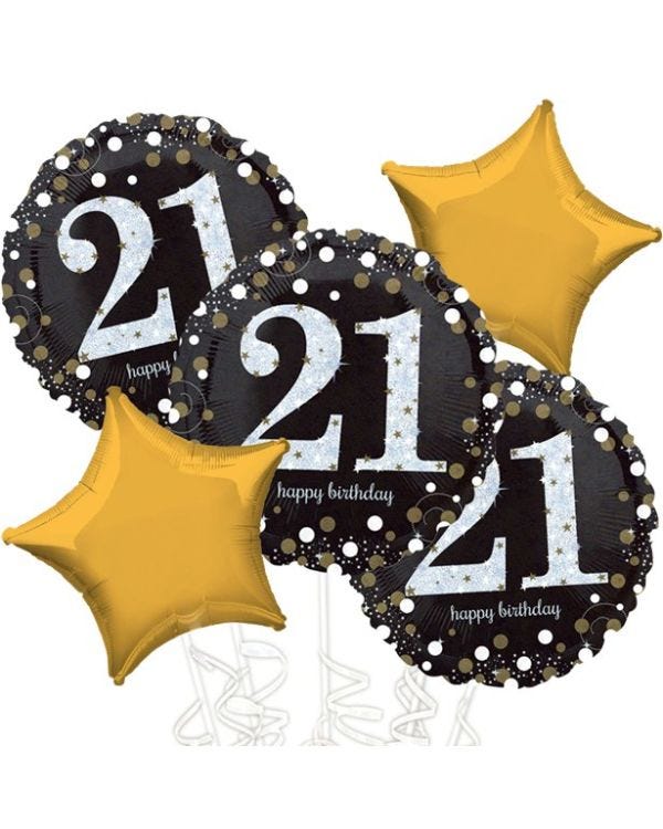 21st Birthday Gold Sparkling Celebration Balloon Bouquet - Assorted Foil 18&quot;