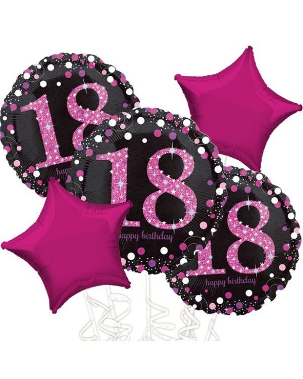18th Birthday Pink Sparkling Celebration Balloon Bouquet - Assorted Foil 18&quot;