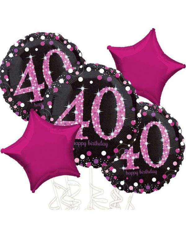 40th Birthday Pink Sparkling Celebration Balloon Bouquet - Assorted Foil 18&quot;