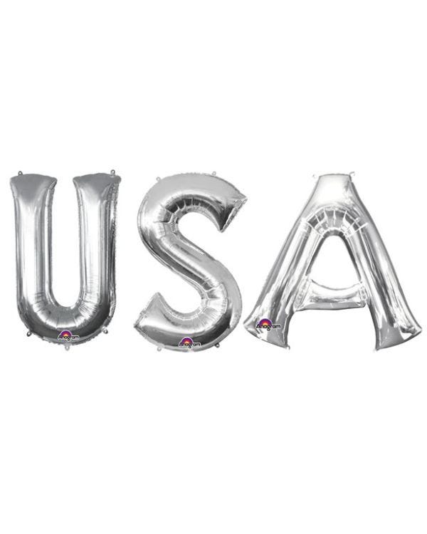 &#039;USA&#039; Silver Foil Balloon Kit - 34&quot;