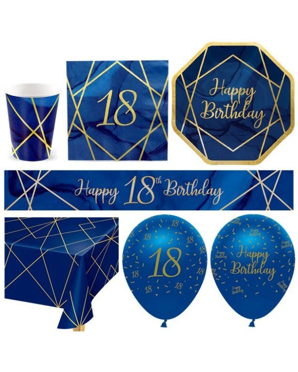 18th Navy &amp; Gold Geode - Deluxe Party Pack for 16