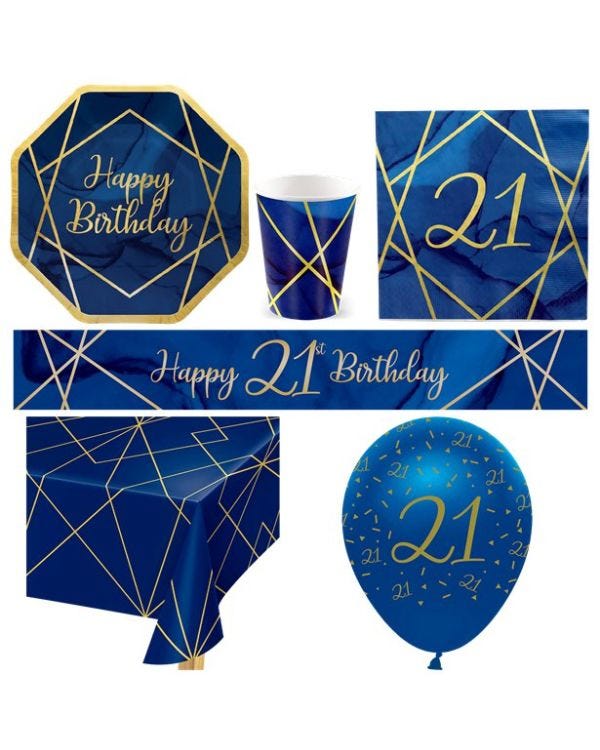 21st Navy &amp; Gold Geode Party Pack - Deluxe Pack for 8