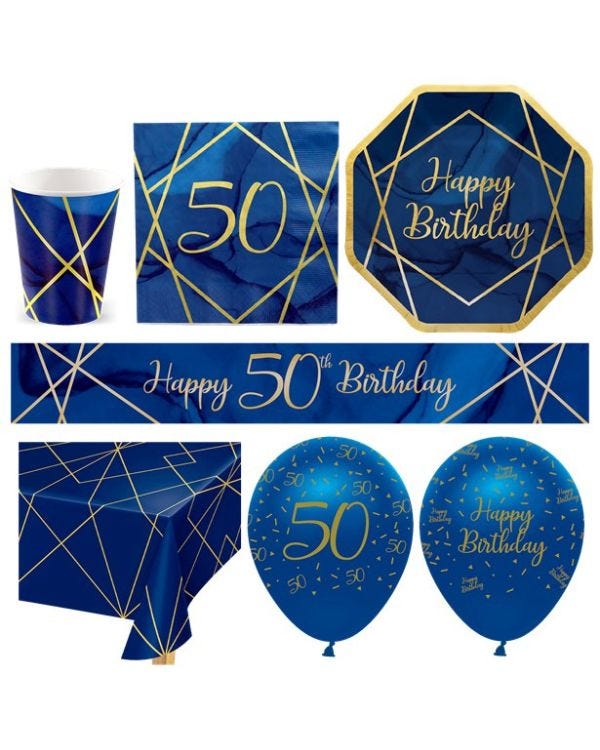 50th Navy &amp; Gold Geode Party Pack - Deluxe Pack for 16