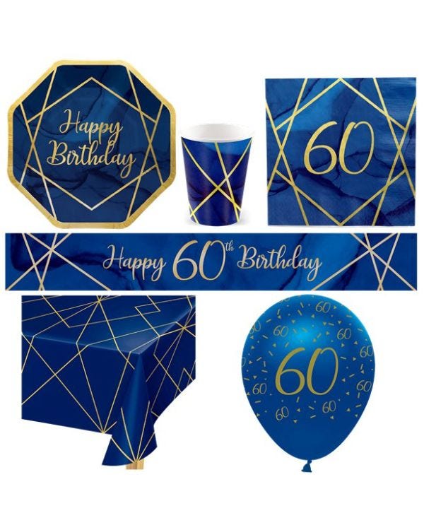 60th Navy &amp; Gold Geode Party Pack - Deluxe Pack for 8