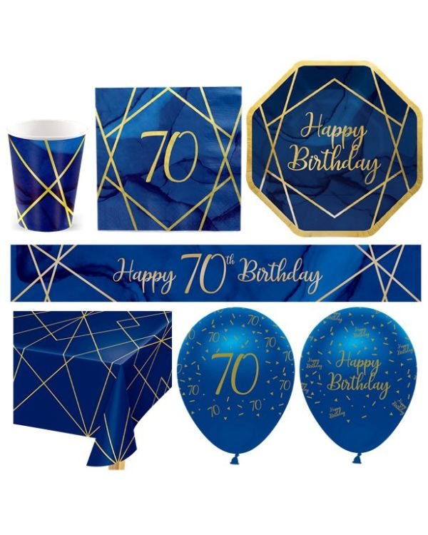 70th Navy &amp; Gold Geode Party Pack - Deluxe Pack for 16