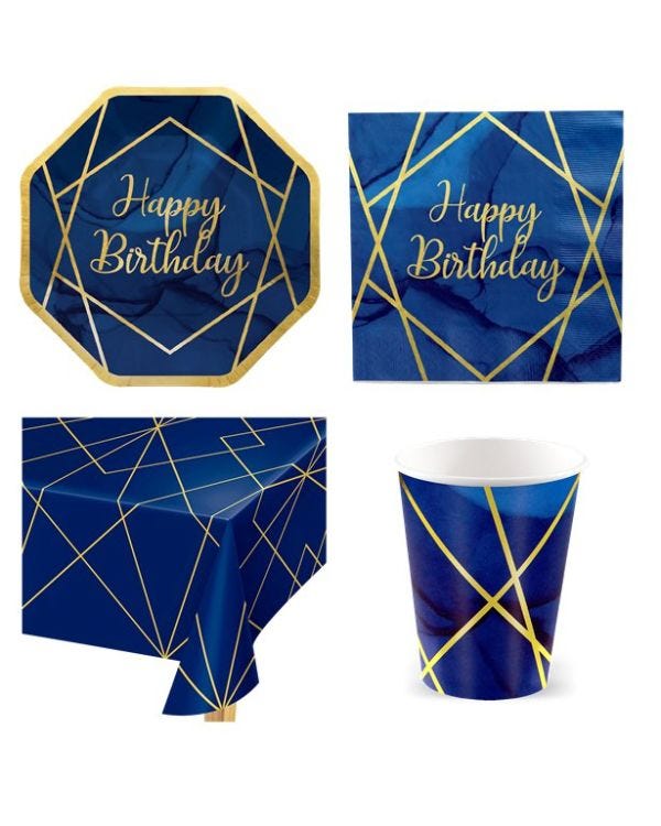 Navy &amp; Gold Geode Happy Birthday - Value Party Pack for 8