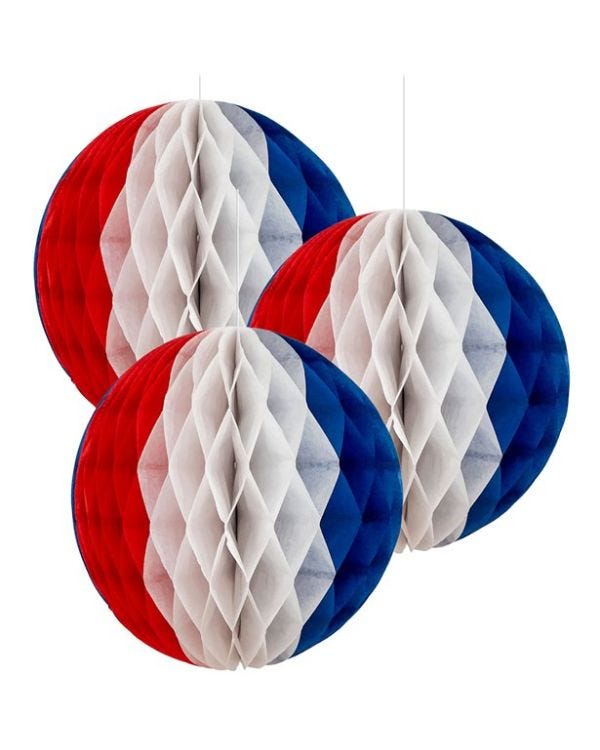 Red, White &amp;Blue Honeycomb Decoration - 16cm (3pk)