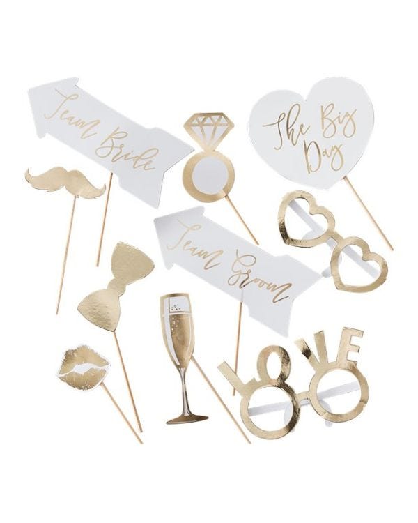 Gold Wedding Photo Booth Props (10pk)