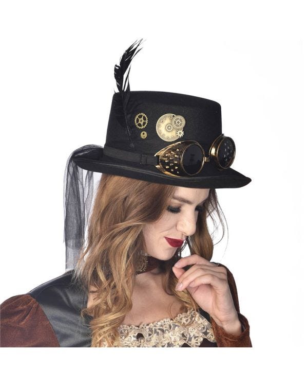 Black  Steampunk Top Hat with Goggles