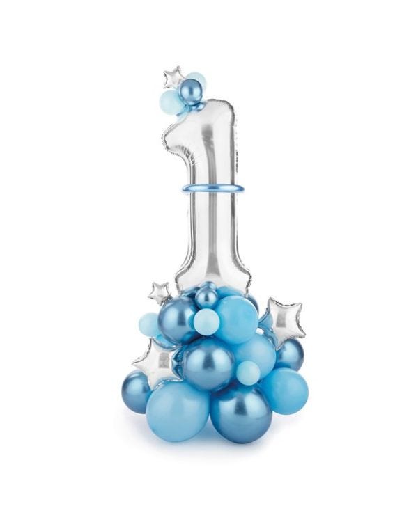 Number 1 Blue &amp; Silver Foil Balloon Bouquet - 1.4m