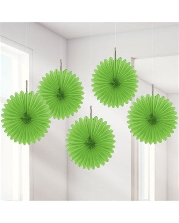 Lime Green Paper Fan Decorations - 15cm (5pk)