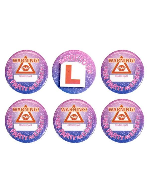 Hen Party Badges - 5.7cm (6pk)