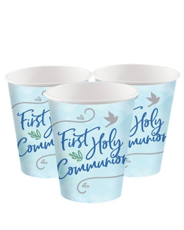 Blue First Communion Paper Cups - 250ml (8pk)