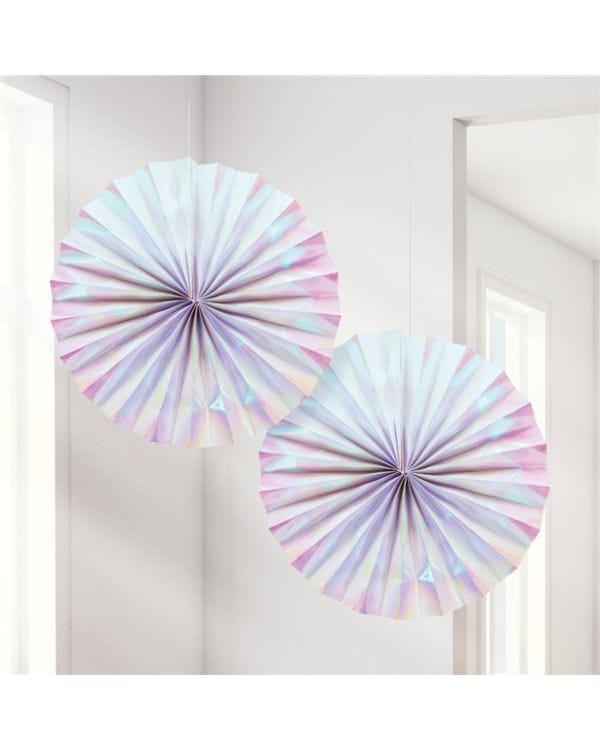 Iridescent Paper Fan Decorations - 30cm (2pk)