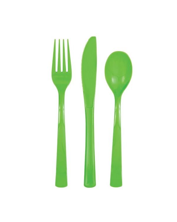Lime Green Reusable Plastic Cutlery Set - 18pk