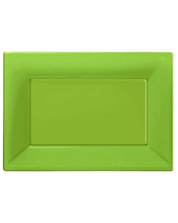 Lime Green Plastic Serving Platters - 23cm x 32cm (3pk)