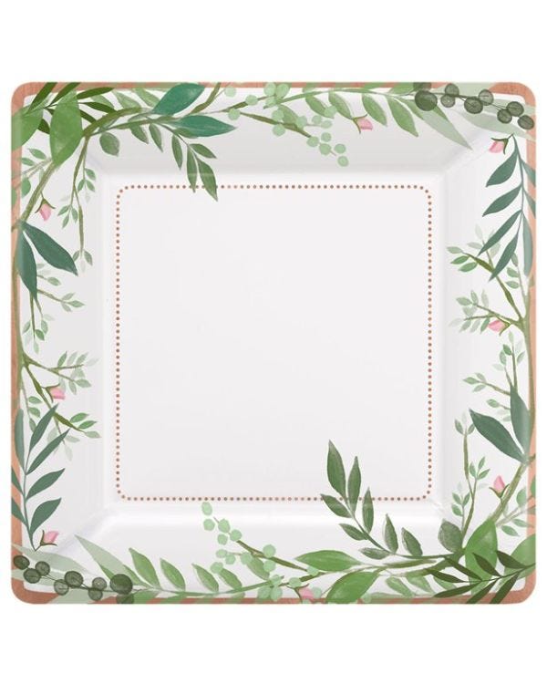 Love &amp; Leaves Square Plates - 26cm Paper Party Plates (8pk)
