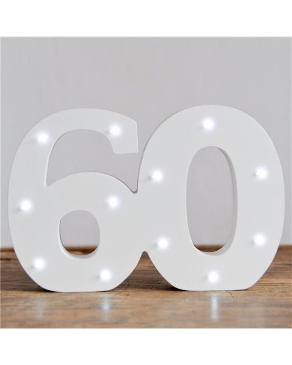 White LED Number 60 Light - 16cm