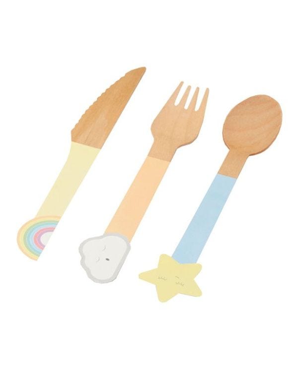 Pastel Wooden Cutlery Set - 24pk