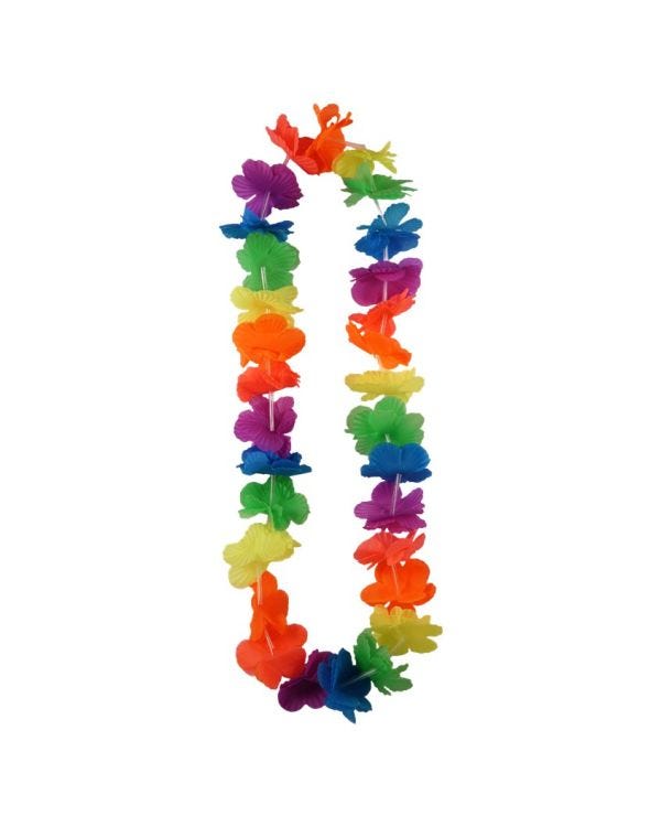 Multi Neon Rainbow Hawaiian Lei - 100cm