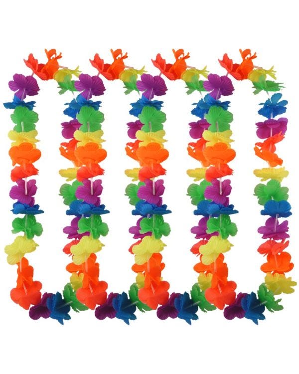 Multi Neon Rainbow Hawaiian Lei - 12 Pack (12pk)